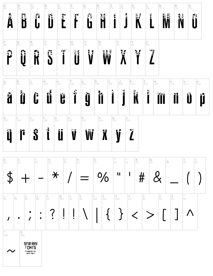 Burnt Paper font map